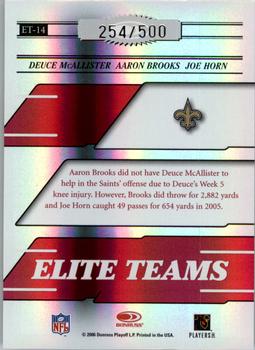 2006 Donruss Elite - Elite Teams Red #ET-14 Deuce McAllister / Aaron Brooks / Joe Horn Back
