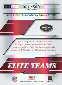 2006 Donruss Elite - Elite Teams Red #ET-16 Curtis Martin / Chad Pennington / Laveranues Coles Back