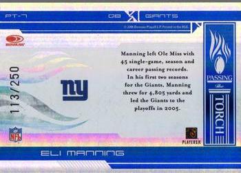 2006 Donruss Elite - Passing the Torch Blue #PT-7 Eli Manning Back