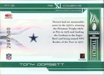 2006 Donruss Elite - Passing the Torch Green #PT-12 Tony Dorsett Back