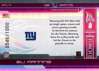 2006 Donruss Elite - Passing the Torch Red #PT-7 Eli Manning Back