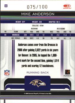 2006 Donruss Gridiron Gear - Gold Holofoil O's #8 Mike Anderson Back
