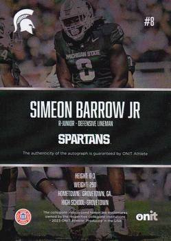 2023 ONIT Athlete Michigan State Spartans - Blackout Gold #NNO Simeon Barrow Jr. Back