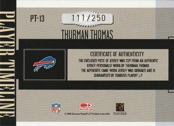 2006 Donruss Gridiron Gear - Player Timeline Jerseys #PT-13 Thurman Thomas Back