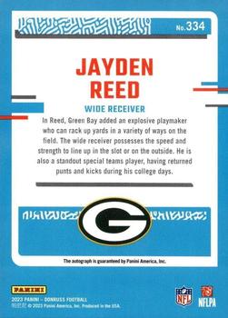 2023 Donruss - Rated Rookie Autographs Green #334 Jayden Reed Back