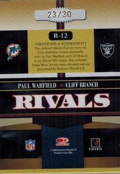 2006 Donruss Gridiron Gear - Rivals Jerseys Prime #R-12 Paul Warfield / Cliff Branch Back