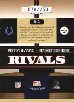 2006 Donruss Gridiron Gear - Rivals Silver #R-2 Peyton Manning / Ben Roethlisberger Back