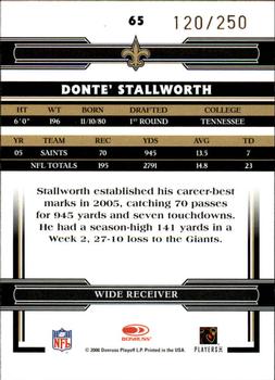 2006 Donruss Threads - Bronze Holofoil #65 Donte Stallworth Back