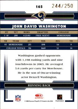 2006 Donruss Threads - Bronze Holofoil #165 John David Washington Back