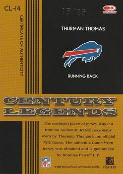 2006 Donruss Threads - Century Legends Materials Prime #CL-14 Thurman Thomas Back
