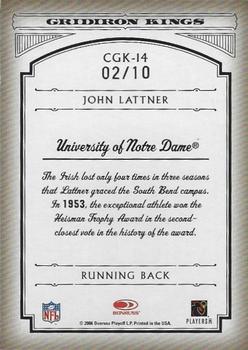 2006 Donruss Threads - College Gridiron Kings Framed Black #CGK-14 John Lattner Back