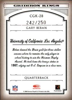 2006 Donruss Threads - College Gridiron Kings Silver Holofoil #CGK-28 Gary Beban Back