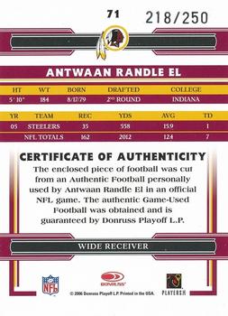 2006 Donruss Threads - Footballs #71 Antwaan Randle El Back
