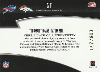 2006 Donruss Threads - Generations Materials #G-11 Thurman Thomas / Tatum Bell Back