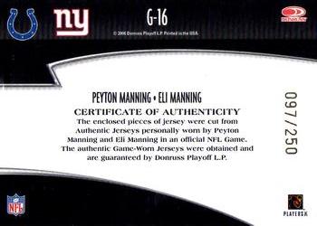 2006 Donruss Threads - Generations Materials #G-16 Peyton Manning / Eli Manning Back