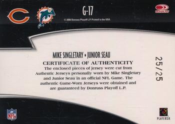 2006 Donruss Threads - Generations Materials Prime #G-17 Mike Singletary / Junior Seau Back
