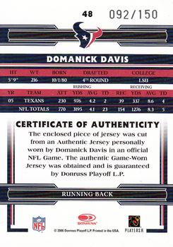 2006 Donruss Threads - Jerseys #48 Domanick Davis Back