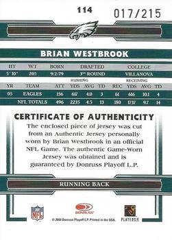 2006 Donruss Threads - Jerseys #114 Brian Westbrook Back
