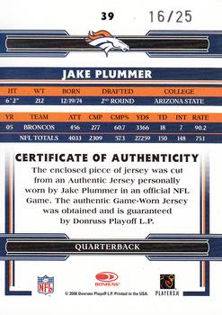 2006 Donruss Threads - Jerseys Prime #39 Jake Plummer Back