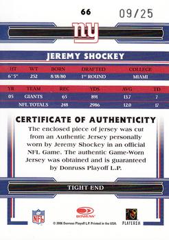 2006 Donruss Threads - Jerseys Prime #66 Jeremy Shockey Back