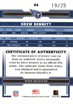 2006 Donruss Threads - Jerseys Prime #94 Drew Bennett Back
