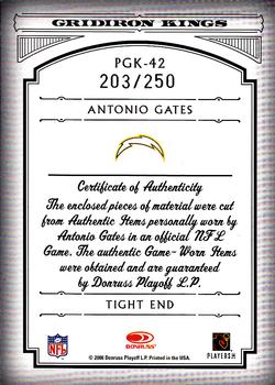 2006 Donruss Threads - Pro Gridiron Kings Materials #PGK-42 Antonio Gates Back