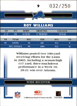 2006 Donruss Threads - Retail Pewter #9 Roy Williams Back