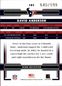 2006 Donruss Threads - Retail Rookies #181 David Anderson Back