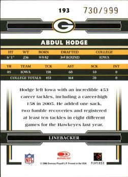2006 Donruss Threads - Retail Rookies #193 Abdul Hodge Back