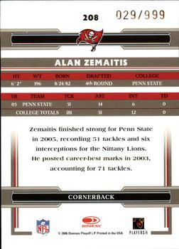 2006 Donruss Threads - Retail Rookies #208 Alan Zemaitis Back