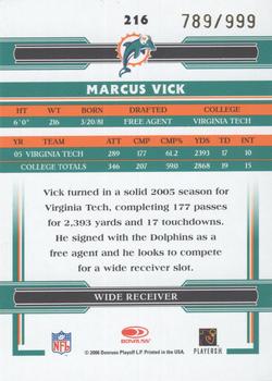 2006 Donruss Threads - Retail Rookies #216 Marcus Vick Back