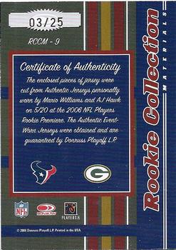 2006 Donruss Threads - Rookie Collection Materials Combo Prime #RCCM-9 Mario Williams / A.J. Hawk Back