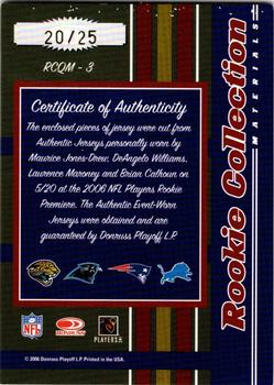 2006 Donruss Threads - Rookie Collection Materials Quad Prime #RCQM-3 Maurice Drew / DeAngelo Williams / Laurence Maroney / Brian Calhoun Back