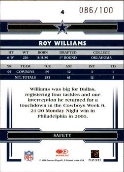 2006 Donruss Threads - Silver Holofoil #4 Roy Williams Back