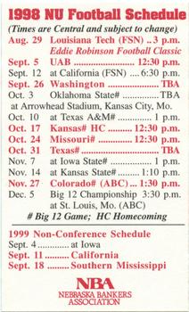 1998 Nebraska Bankers Association Nebraska Cornhuskers Schedules #NNO Kris Brown Back