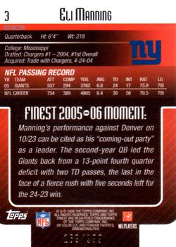 2006 Finest - Blue Refractors #3 Eli Manning Back