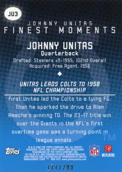 2006 Finest - Johnny Unitas Finest - Moments Blue Refractors #JU3 Johnny Unitas Back