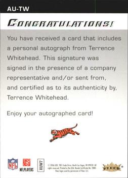 2006 Flair Showcase - Autographics #AU-TW Terrence Whitehead Back