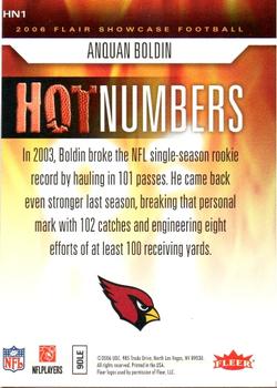 2006 Flair Showcase - Hot Numbers #HN1 Anquan Boldin  Back