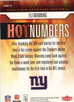 2006 Flair Showcase - Hot Numbers #HN12 Eli Manning  Back