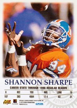 1997 SkyBox Premium - Autographics #NNO Shannon Sharpe Back