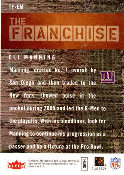 2006 Fleer - The Franchise #TF-EM Eli Manning  Back