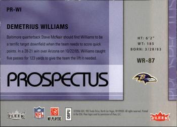 2006 Fleer Hot Prospects - Prospectus #PR-WI Demetrius Williams Back