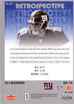 2006 Fleer Hot Prospects - Retrospective #RE-EM Eli Manning  Back