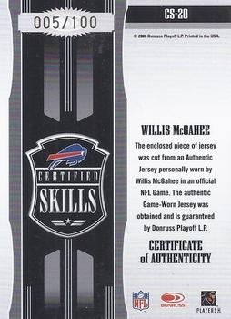 2006 Leaf Certified Materials - Certified Skills Materials #CS-20 Willis McGahee Back