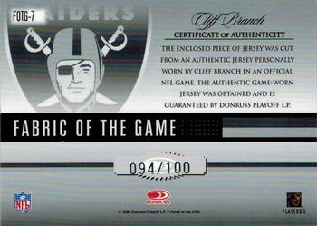 2006 Leaf Certified Materials - Fabric of the Game #FOTG-7 Cliff Branch Back