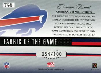 2006 Leaf Certified Materials - Fabric of the Game #FOTG-46 Thurman Thomas Back