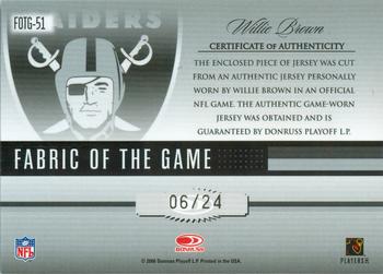 2006 Leaf Certified Materials - Fabric of the Game Jersey Number #FOTG-51 Willie Brown Back