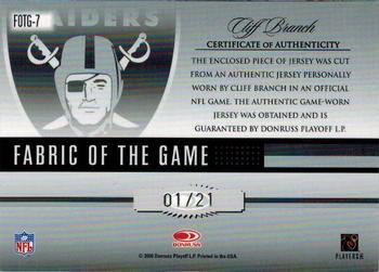 2006 Leaf Certified Materials - Fabric of the Game Jersey Number Autographs #FOTG-7 Cliff Branch Back