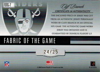 2006 Leaf Certified Materials - Fabric of the Game Prime #FOTG-7 Cliff Branch Back